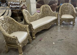 Hand Carved Wedding Stage Sofa Set Manufacturer Wedding sofa, Wedding Chairs, Mandap chairs, Wooden Sofa sets, Bride groom chairs, Puberty ceremony sitting