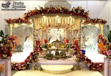 Luxurious Wedding Wooden Look Fiber Avni Mandap we are manufacturer and exporters of all types pof wedding product like - wedding mandap , crystal mandaps ,metal mandaps, stages , wedding frames/panels, wedding sofa set, bride groom chairs, mandap chairs ,punjabi culture statues , wedding swings , horse drawn carriages ,backdrop curtain etc.