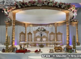 Luxurious Wooden Mandap for UK Wedding Halls Fiber Mandaps, Wooden Mandaps, Crystal Mandaps, Metal Mandaps, Mandap stage, Indian Mandaps, Modern mandaps, open mandap, Wooden Look Mandap, FRP Mandaps, Antique Mandaps, Brown Mandap, Wooden look fiber mandap