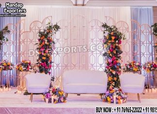 Luxury Wedding Candle Light Backdrop Wall Panels Wedding Mandaps Wedding Stages Wedding Furniture Horse Drawn Carriages Fiber Decoration Items Mehndi Sangeet and Haldi decor props