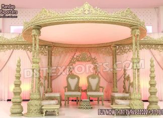 Majestic Triple Pole Wooden Mandap For UK Weddings Fiber Mandaps, Wooden Mandaps, Crystal Mandaps, Metal Mandaps, Mandap stage, Indian Mandaps, Modern mandaps, open mandap, Wooden Look Mandap, FRP Mandaps, Antique Mandaps, Brown Mandap, Wooden look fiber mandap