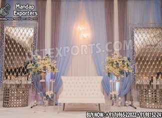 Modern Wedding Backdrop Candle Stand Metal Frame Wedding Mandaps Wedding Stages Wedding Furniture Horse Drawn Carriages Fiber Decoration Items Mehndi Sangeet and Haldi decor props