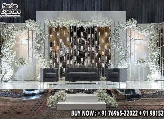 Most Gorgeous Stage Decor With Metal Stands & Candle Walls Wedding Mandaps Wedding Stages Wedding Furniture Horse Drawn Carriages Fiber Decoration Items Mehndi Sangeet and Haldi decor props