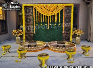 Traditional Theme Haldi Event Decoration For Indian Weddings we are manufacturer and exporters of all types of wedding product like - wedding mandap , crystal mandaps ,metal mandaps, wooden mandaps , stages , wedding frames/panels, wedding sofa set, bride groom chairs, mandap chairs ,punjabi culture statues , wedding swings , horse drawn carriages ,backdrop curtain etc.