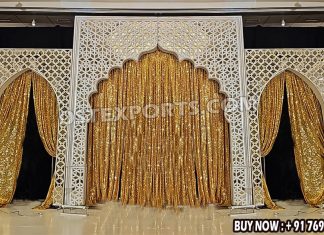 Arabian Wedding Reception Stage Mirror Screens Wedding Mandaps Wedding Stages Wedding Furniture Horse Drawn Carriages Fiber Decoration Items Mehndi Sangeet and Haldi decor props