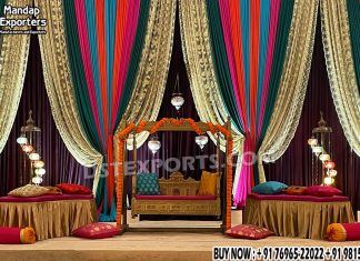Canadian Venues Colorful Mehndi Night Decoration Ideas we are manufacturer and exporters of all types of wedding product like - wedding mandap , crystal mandaps ,metal mandaps, wooden mandaps , stages , wedding frames/panels, wedding sofa set, bride groom chairs, mandap chairs ,punjabi culture statues , wedding swings , horse drawn carriages ,backdrop curtain etc.