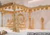 Designer Wooden Wedding Mandap For Gujarati Weddings Fiber Mandaps, Wooden Mandaps, Crystal Mandaps, Metal Mandaps, Mandap stage, Indian Mandaps, Modern mandaps, open mandap, Wooden Look Mandap, FRP Mandaps, Antique Mandaps, Brown Mandap, Wooden look fiber mandap
