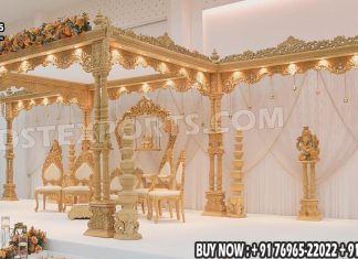 Designer Wooden Wedding Mandap For Gujarati Weddings Fiber Mandaps, Wooden Mandaps, Crystal Mandaps, Metal Mandaps, Mandap stage, Indian Mandaps, Modern mandaps, open mandap, Wooden Look Mandap, FRP Mandaps, Antique Mandaps, Brown Mandap, Wooden look fiber mandap