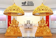 Ganesha Statue With Chhatar For Wedding Hall Decoration Wedding Mandaps Wedding Stages Wedding Furniture Horse Drawn Carriages Fiber Decoration Items Mehndi Sangeet and Haldi decor props