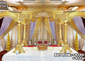Gujarati Indian Wedding Mayur Mandap Decor we are manufacturer and star exporters of all types pof wedding product like - wedding mandap , crystal mandaps ,metal mandaps, stages , wedding frames/panels, wedding sofa set, bride groom chairs, mandap chairs ,punjabi culture statues , wedding swings , horse drawn carriages ,backdrop curtain etc.