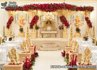 Hindu Wedding Tri-Pillar Rose Mandap Decoration we are manufacturer and exporters of all types pof wedding product like - wedding mandap , crystal mandaps ,metal mandaps, stages , wedding frames/panels, wedding sofa set, bride groom chairs, mandap chairs ,punjabi culture statues , wedding swings , horse drawn carriages ,backdrop curtain etc.
