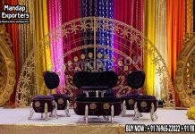 Indian Wedding Henna Night Stage Decor With Metal Frame we are manufacturer and exporters of all types of wedding product like - wedding mandap , crystal mandaps ,metal mandaps, wooden mandaps , stages , wedding frames/panels, wedding sofa set, bride groom chairs, mandap chairs ,punjabi culture statues , wedding swings , horse drawn carriages ,backdrop curtain etc.