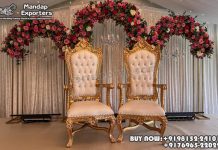 New Design High Back Wedding Stage Bridal Chairs we are manufacturer and exporters of all types pof wedding product like - wedding mandap , crystal mandaps ,metal mandaps, stages , wedding frames/panels, wedding sofa set, bride groom chairs, mandap chairs ,punjabi culture statues , wedding swings , horse drawn carriages ,backdrop curtain etc.