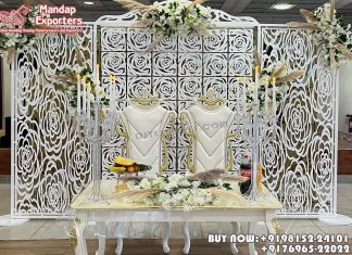 New Rose Design Wedding Stage Laser Metal Panels Wedding Mandaps Wedding Stages Wedding Furniture Horse Drawn Carriages Fiber Decoration Items Mehndi Sangeet and Haldi decor props
