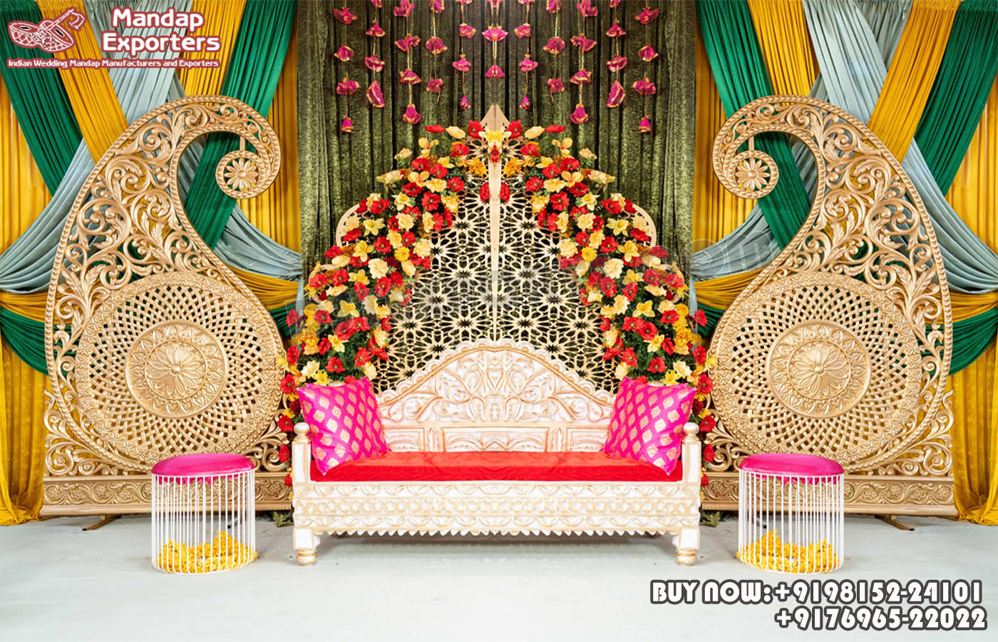 we are manufacturer and exporters of all types of wedding product like - wedding mandap , crystal mandaps ,metal mandaps, wooden mandaps , stages , wedding frames/panels, wedding sofa set, bride groom chairs, mandap chairs ,punjabi culture statues , wedding swings , horse drawn carriages ,backdrop curtain etc.