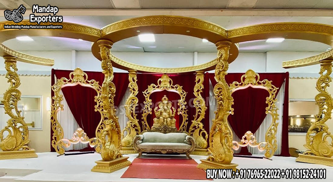 we are manufacturer and exporters of all types pof wedding product like - wedding mandap , crystal mandaps ,metal mandaps, stages , wedding frames/panels, wedding sofa set, bride groom chairs, mandap chairs ,punjabi culture statues , wedding swings , horse drawn carriages ,backdrop curtain etc.