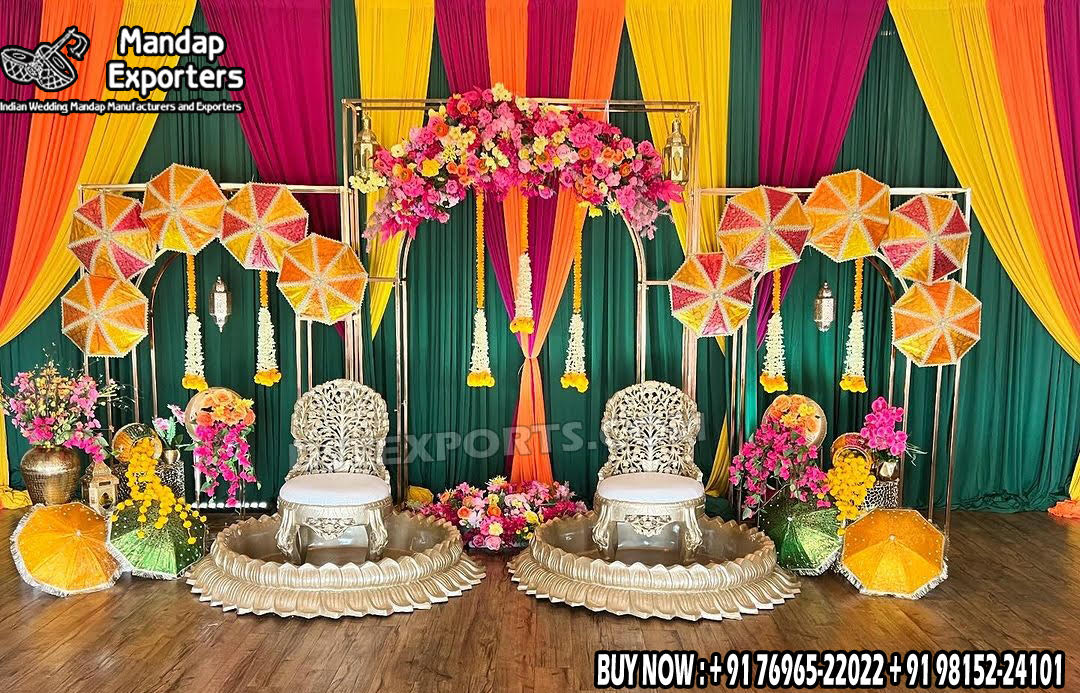 we are manufacturer and exporters of all types pof wedding product like - wedding mandap , crystal mandaps ,metal mandaps, stages , wedding frames/panels, wedding sofa set, bride groom chairs, mandap chairs ,punjabi culture statues , wedding swings , horse drawn carriages ,backdrop curtain etc.