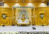 Grand Dual Pillar Golden Stage For Asian Weddings Wedding Mandaps Wedding Stages Wedding Furniture Horse Drawn Carriages Fiber Decoration Items Mehndi Sangeet and Haldi decor props