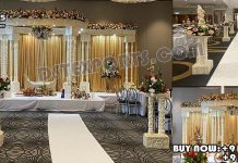 Grand Fiber Carved White Triple Pole Wedding Mandap