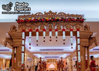 Grand Manavarai Mandap Welcome Gate For Wedding halls Fiber Mandaps, Wooden Mandaps, Crystal Mandaps, Metal Mandaps, Mandap stage, Indian Mandaps, Modern mandaps, open mandap, Wooden Look Mandap, FRP Mandaps, Antique Mandaps, Brown Mandap, Wooden look fiber mandap