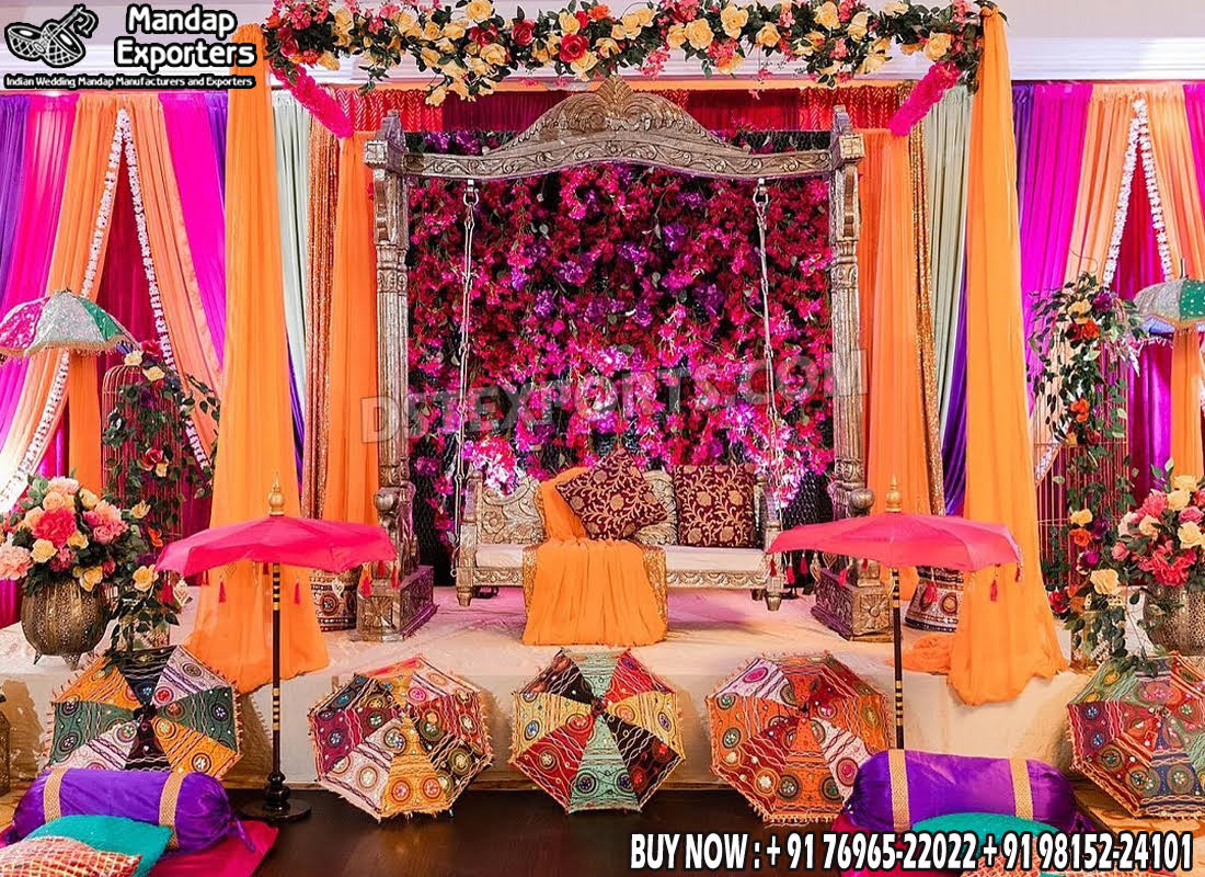 we are manufacturer and exporters of all types pof wedding product like - wedding mandap , crystal mandaps ,metal mandaps, stages , wedding frames/panels, wedding sofa set, bride groom chairs, mandap chairs ,punjabi culture statues , wedding swings , horse drawn carriages ,backdrop curtain etc.