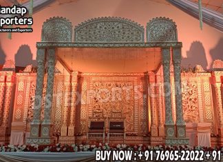 Maharaja Style Dual Pole Mandap For Srilankan Weddings Fiber Mandaps, Wooden Mandaps, Crystal Mandaps, Metal Mandaps, Mandap stage, Indian Mandaps, Modern mandaps, open mandap, Wooden Look Mandap, FRP Mandaps, Antique Mandaps, Brown Mandap, Wooden look fiber mandap
