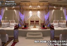 Romantic Wedding Spiral Crystal Light Mandap Decor Fiber Mandaps, Wooden Mandaps, Crystal Mandaps, Metal Mandaps, Mandap stage, Indian Mandaps, Modern mandaps, open mandap, Wooden Look Mandap, FRP Mandaps, Antique Mandaps, Brown Mandap, Wooden look fiber mandap