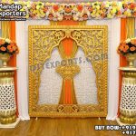 we are manufacturer and star exporters of all types pof wedding product like - wedding mandap , crystal mandaps ,metal mandaps, stages , wedding frames/panels, wedding sofa set, bride groom chairs, mandap chairs ,punjabi culture statues , wedding swings , horse drawn carriages ,backdrop curtain etc.