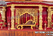 Tamilian Wedding Golden Dev Pillars Stage Decor