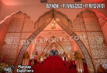 Moroccan Wedding Entrance With Decor Panels Fiber Mandaps, Wooden Mandaps, Crystal Mandaps, Metal Mandaps, Mandap stage, Indian Mandaps, Modern mandaps, open mandap, Wooden Look Mandap, FRP Mandaps, Antique Mandaps, Brown Mandap, Wooden look fiber mandap