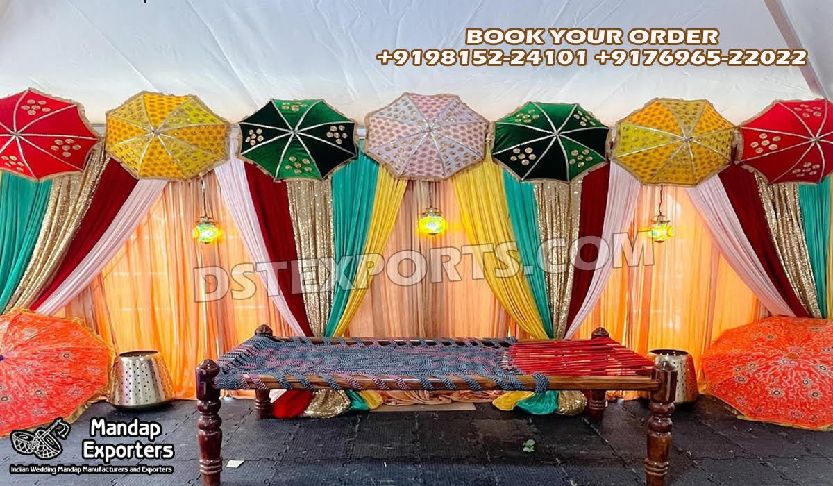 Colorful Mehndi Stage Embroidered Umbrellas Decoration
