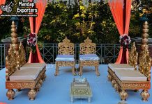 Exquisite Design Wooden Vedi Chair Set For Phera Ceremony we are manufacturer and exporters of all types pof wedding product like - wedding mandap , crystal mandaps ,metal mandaps, stages , wedding frames/panels, wedding sofa set, bride groom chairs, mandap chairs ,punjabi culture statues , wedding swings , horse drawn carriages ,backdrop curtain etc.