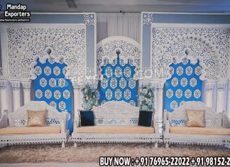 Mosaic Style Wedding Stage Windows Panels Wedding Mandaps Wedding Stages Wedding Furniture Horse Drawn Carriages Fiber Decoration Items Mehndi Sangeet and Haldi decor props