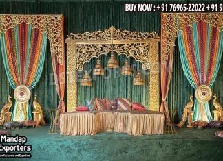 Royal Style Mehndi Night Stage Decor with Unique Props we are manufacturer and exporters of all types pof wedding product like - wedding mandap , crystal mandaps ,metal mandaps, stages , wedding frames/panels, wedding sofa set, bride groom chairs, mandap chairs ,punjabi culture statues , wedding swings , horse drawn carriages ,backdrop curtain etc.