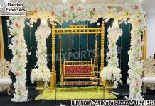 Beautiful Shagun Ceremony Stage Swing & Chairs we are manufacturer and exporters of all types pof wedding product like - wedding mandap , crystal mandaps ,metal mandaps, stages , wedding frames/panels, wedding sofa set, bride groom chairs, mandap chairs ,punjabi culture statues , wedding swings , horse drawn carriages ,backdrop curtain etc.