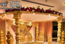 Four Pillar Avni Mandap For Low Budget Wedding Wedding Mandaps Wedding Stages Wedding Furniture Horse Drawn Carriages Fiber Decoration Items Mehndi Sangeet and Haldi decor props