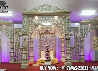 Evergreen Fiber Bollywood Wedding Mandap Setup for Sale Wedding Mandaps Wedding Stages Wedding Furniture Horse Drawn Carriages Fiber Decoration Items Mehndi Sangeet and Haldi decor props