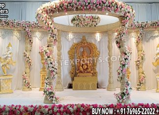 Exclusive Wooden Look Fiber Anmol Wedding Mandap Wedding Mandaps Wedding Stages Wedding Furniture Horse Drawn Carriages Fiber Decoration Items Mehndi Sangeet and Haldi decor props