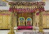 Exclusive Golden Carved Mandap For Telugu Weddings Wedding Mandaps Wedding Stages Wedding Furniture Horse Drawn Carriages Fiber Decoration Items Mehndi Sangeet and Haldi decor props