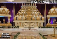 Golden Grand Manavarai Mandap For South Indian Weddings Wedding Mandaps Wedding Stages Wedding Furniture Horse Drawn Carriages Fiber Decoration Items Mehndi Sangeet and Haldi decor props