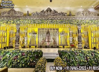 Grand Dravidian Carved Mandap Decor For South Indian Wedding Wedding Mandaps Wedding Stages Wedding Furniture Horse Drawn Carriages Fiber Decoration Items Mehndi Sangeet and Haldi decor props