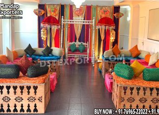 Mehndi Decor Seating Moroccan Benches for Weddings Wedding Mandaps Wedding Stages Wedding Furniture Horse Drawn Carriages Fiber Decoration Items Mehndi Sangeet and Haldi decor props