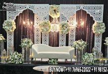 Mosaic Style Laser Backdrop Screens Frames for Stage Decor Wedding Mandaps Wedding Stages Wedding Furniture Horse Drawn Carriages Fiber Decoration Items Mehndi Sangeet and Haldi decor props