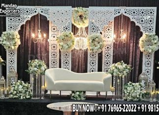 Mosaic Style Laser Backdrop Screens Frames for Stage Decor Wedding Mandaps Wedding Stages Wedding Furniture Horse Drawn Carriages Fiber Decoration Items Mehndi Sangeet and Haldi decor props