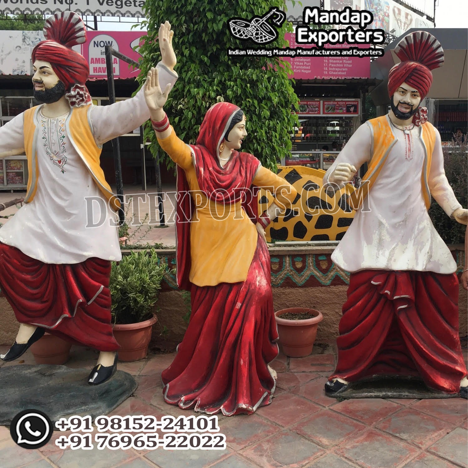 Punjabi Bhangra Theme Colorful Fiber Statues