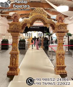 Enhance your wedding décor with a grand and traditional wedding entrance gate that sets the perfect tone for your big day. Our fiber wedding gates are designed to create a royal welcome, making them ideal for Indian weddings, Hindu ceremonies, and reception entry setups. Whether you're planning a temple-style wedding or a luxurious modern celebration, our decorative entry arches suit all themes beautifully. These carved fiber entry gates not only add elegance to your wedding venue entrance but also provide a perfect backdrop for photography. Popular among clients in the USA, UK, Canada, and Australia, our wedding entry gates are durable, easy to install, and fully customizable to fit your event’s theme. Use them for mehndi, sangeet, baraat welcome, or any other special moment that deserves a majestic entrance.