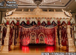 Luxury Fiber Temple Style Mandap For Decoration Wedding Mandaps Wedding Stages Wedding Furniture Horse Drawn Carriages Fiber Decoration Items Mehndi Sangeet and Haldi decor props