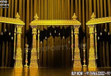 Traditional Temple Style Arangetram Stage Setup Indian Wedding Stage Frame USA,Wedding Backdrop Frame Canada, Grand Wedding Panel Malaysia,Reception Stage Decor Australia,Floral Arch Panels for Wedding,Carved Wedding Backdrop Exporter,Royal Stage Frame Indian Wedding,Victorian Style Backdrop for Marriage,Luxury Wedding Stage Background.