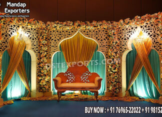 Arabic Design Wedding Laser Cut Backdrop Panels Wedding Mandaps Wedding Stages Wedding Furniture Horse Drawn Carriages Fiber Decoration Items Mehndi Sangeet and Haldi decor props