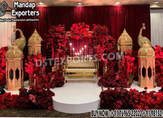Golden Moroccan Lamps for Walima Stage Decor moroccan lamps, lanters, fiber props,Wedding Mandaps Wedding Stages Wedding Furniture Horse Drawn Carriages Fiber Decoration Items Mehndi Sangeet and Haldi decor props